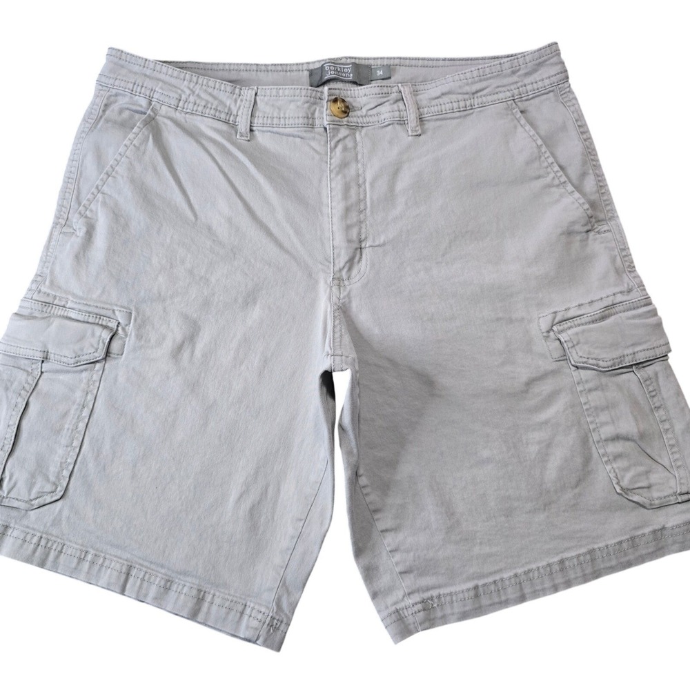 Berkley Jensen Mens Size 34 Gray Cargo Shorts Flat Front Stretch Utility Pockets